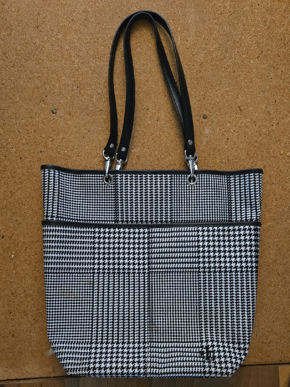 Lauren Ralph Lauren Black and White Houndstooth Patchwork Tote